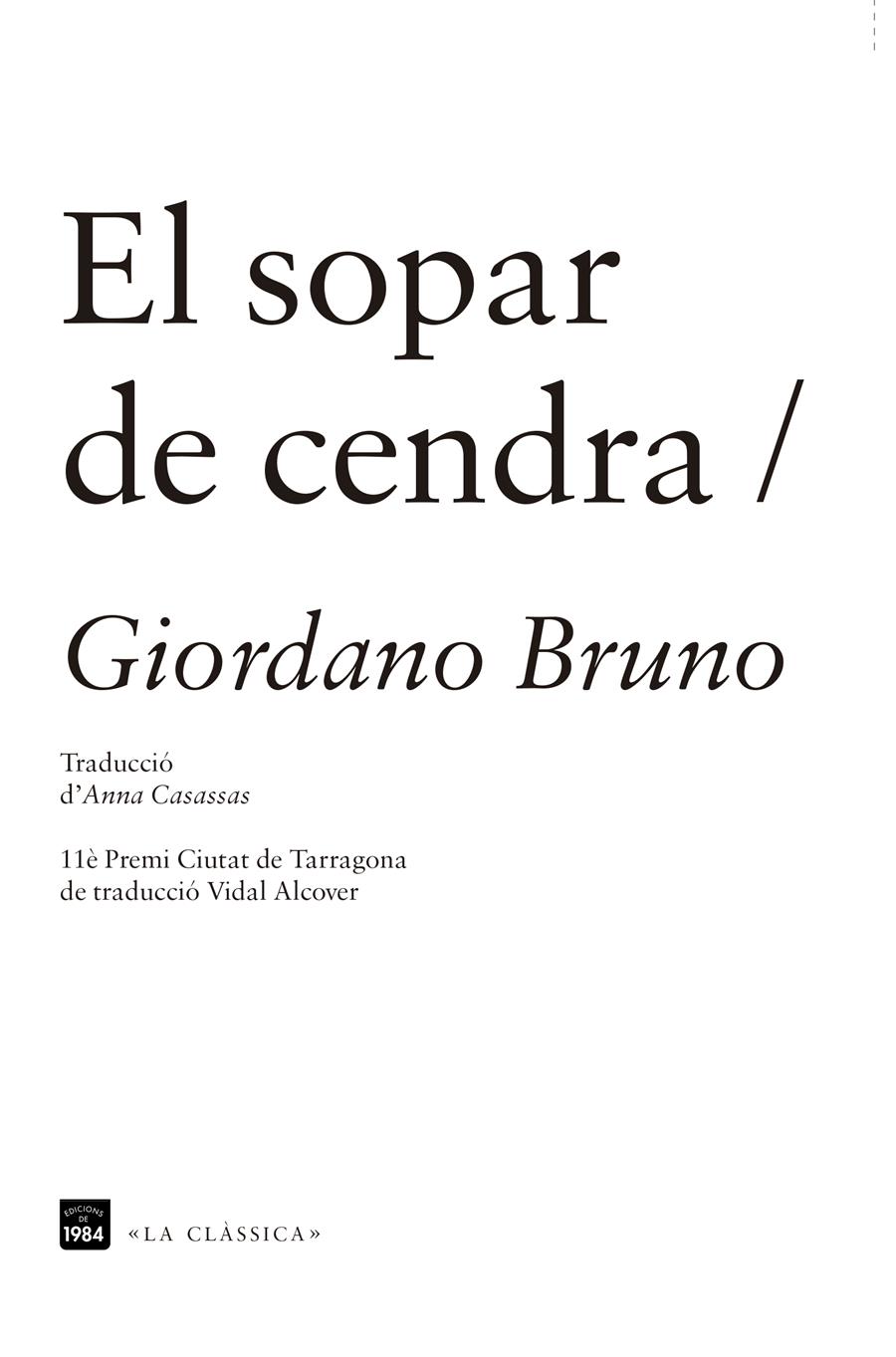 EL SOPAR DE CENDRA | 9788415835288 | BRUNO, GIORDANO | Llibreria Online de Banyoles | Comprar llibres en català i castellà online