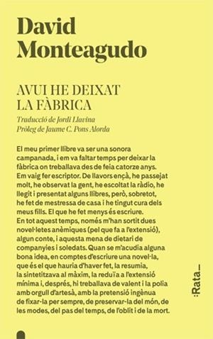 AVUI HE DEIXAT LA FÀBRICA | 9788416738274 | MONTEAGUDO, DAVID | Llibreria L'Altell - Llibreria Online de Banyoles | Comprar llibres en català i castellà online - Llibreria de Girona