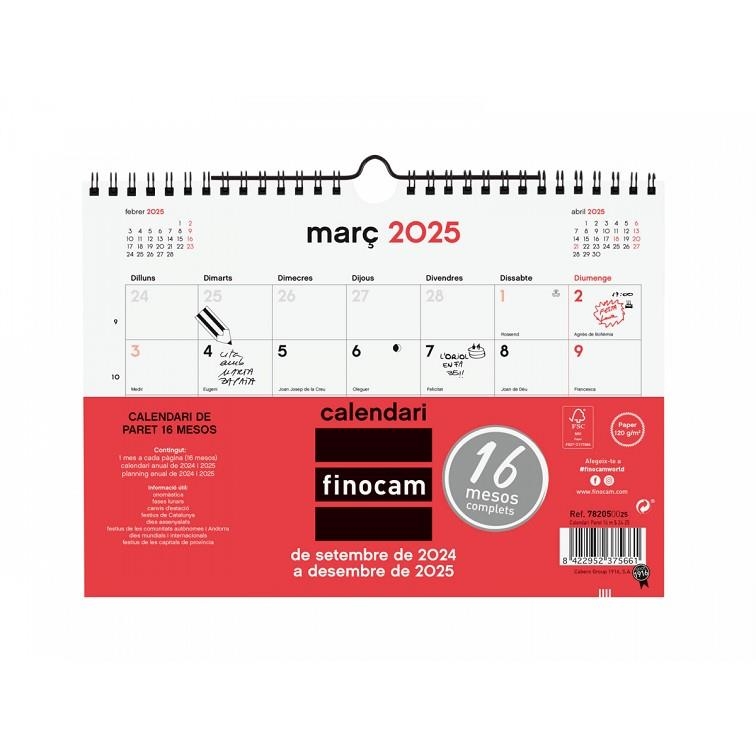 CALENDARI DE PARET NEUTRE S 16 MESOS 24-25 | 8422952375661 | FINOCAM | Llibreria Online de Banyoles | Comprar llibres en català i castellà online