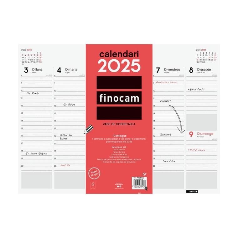 CALENDARI ESCRIPTORI ENCOLAT SETMANA VISTA 42X31 2025 | 8422952380788 | FINOCAM | Llibreria Online de Banyoles | Comprar llibres en català i castellà online