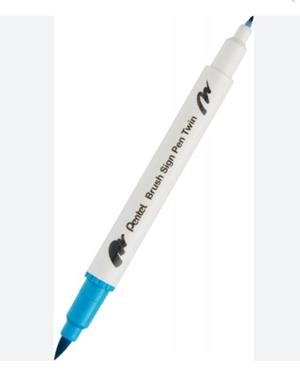 RETOLADOR CAL·LIGRÀFIC DOBLE PUNTA DE PINZELL PENTEL BLAU CLAR | 4711577071978 | Llibreria Online de Banyoles | Comprar llibres en català i castellà online