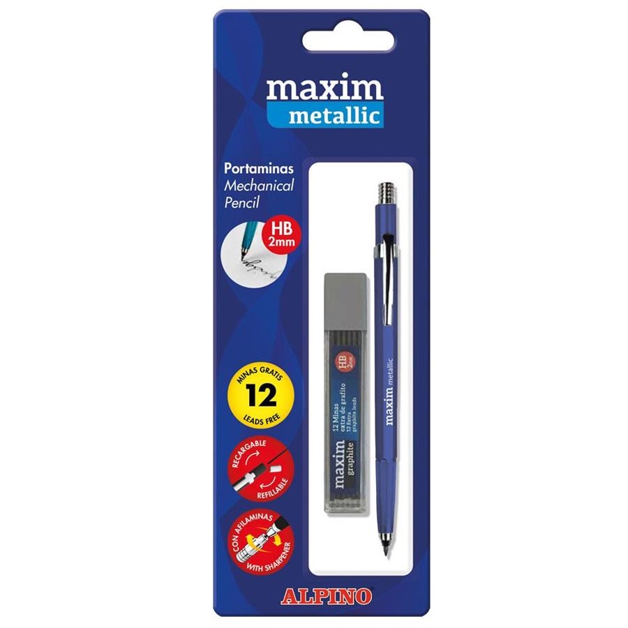 CONJUNT PORTAMINES ALPINO MAXIM METÀL·LIC + 12 MINES 2 MM HB | 8413240613589 | ALPINO | Llibreria Online de Banyoles | Comprar llibres en català i castellà online